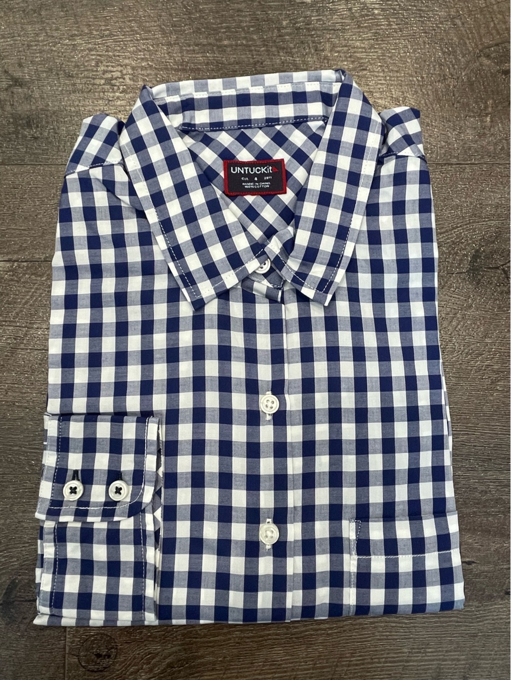 UNTUCKit Women’s Navy and White Belleza Gingham Casual Button-Down Shirt Size 4